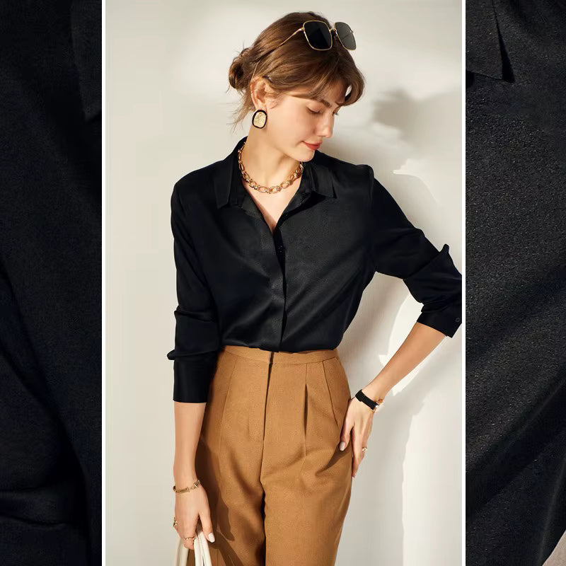 Jet Black Silk Lady Casual Shirt - TeaseFashion