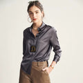 Taupe Gray Silk Lady Casual Shirt - TeaseFashion