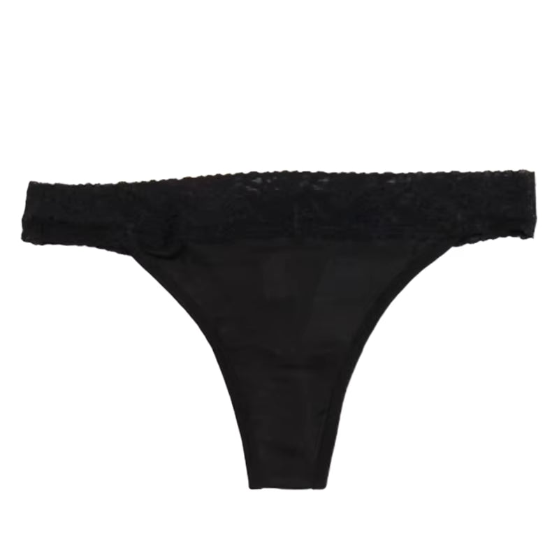 Black Modern Simple Sexy Lace Silk Thong - TeaseFashion
