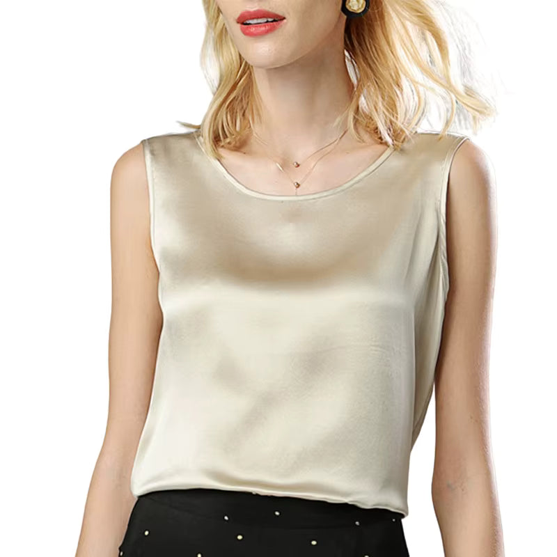 Champagne Summer Bottom Shirt Solid Color Silk Vest - TeaseFashion
