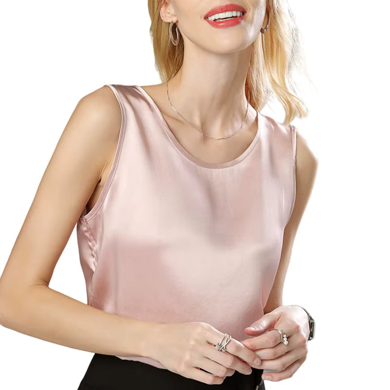 Pink Summer Bottom Shirt Solid Color Silk Vest - TeaseFashion