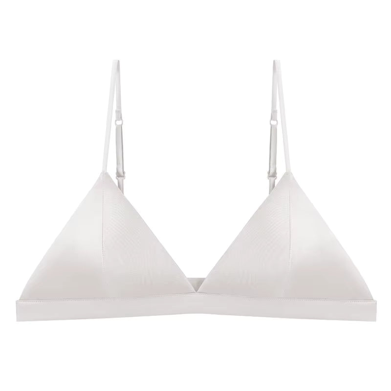 White Triangle Wire - Free Breathable Silk Bra - TeaseFashion