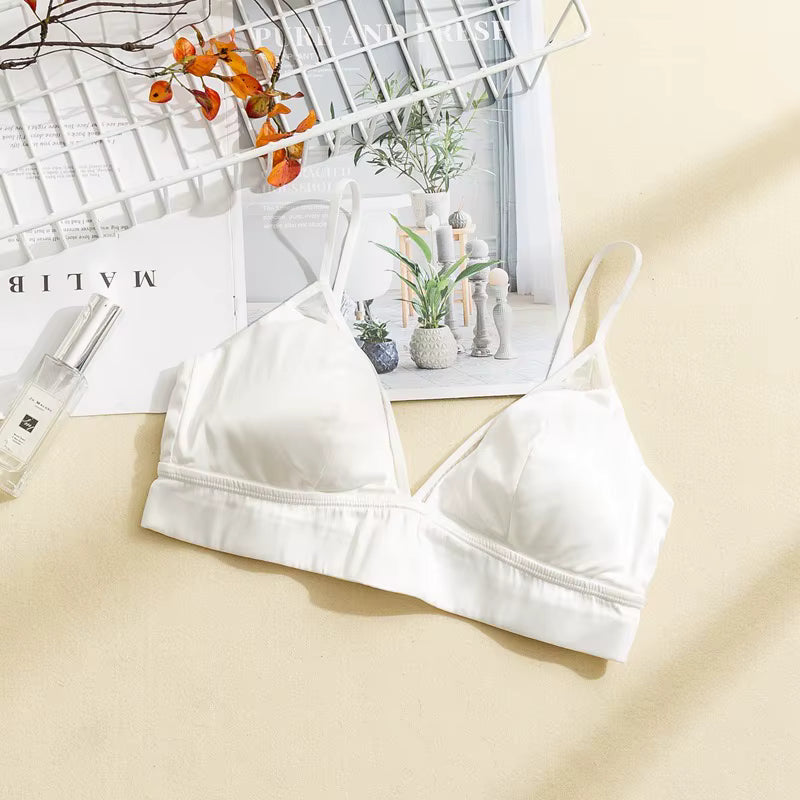 White Wire Free Silk Underwear Bra - TeaseFashion