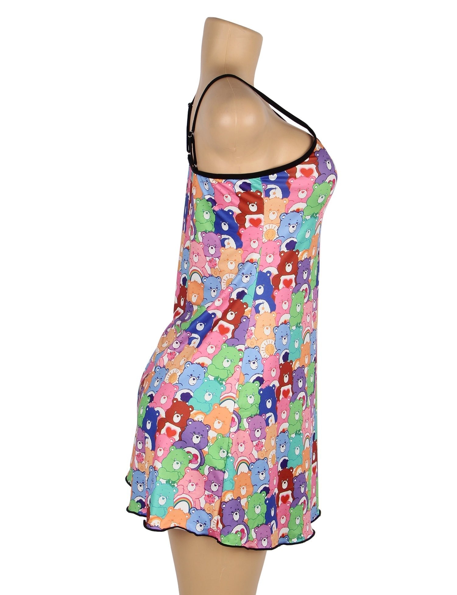 Bear Print Milk Silk Suspender Mini Dress – Adjustable Straps Homewear - TeaseFashion