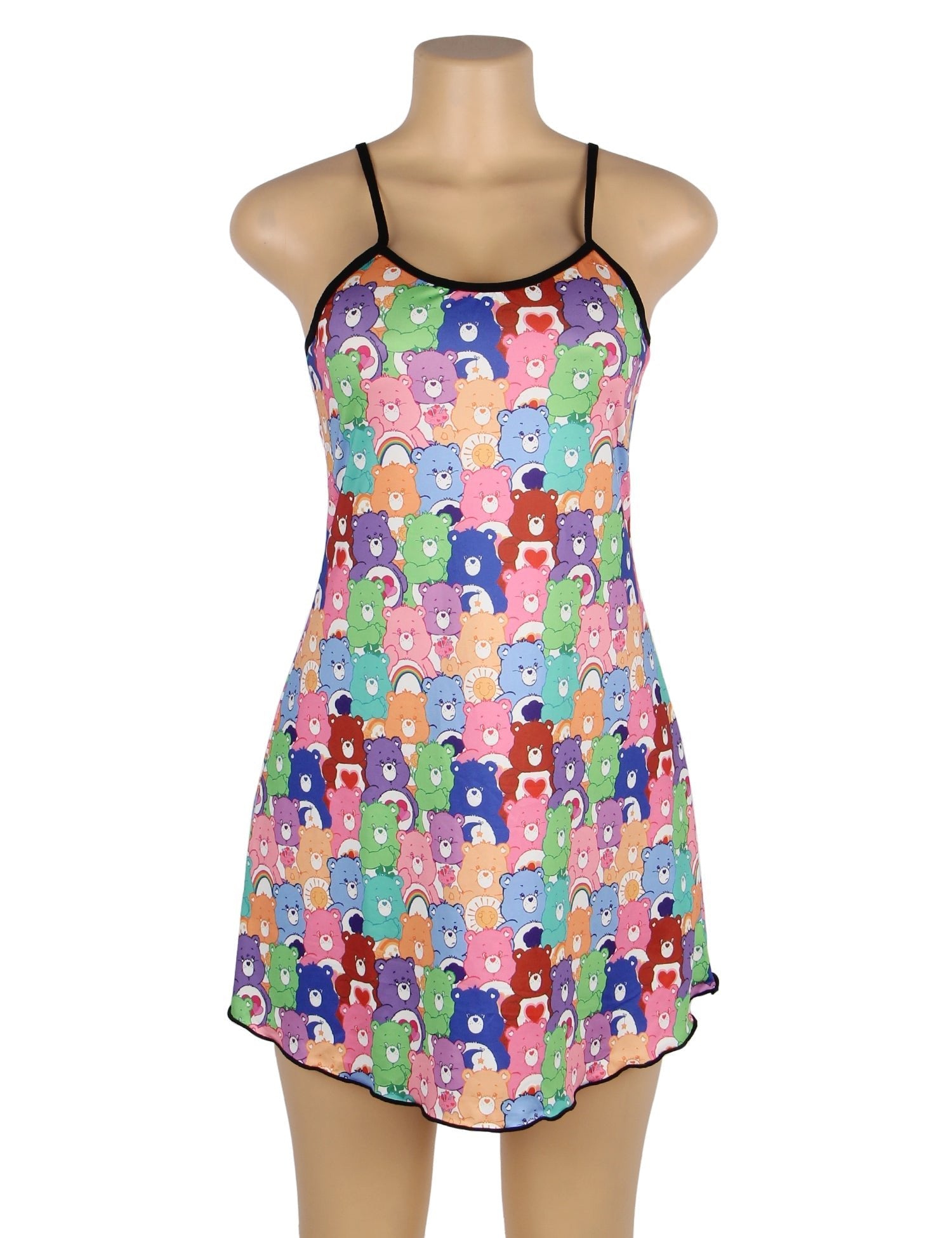 Bear Print Milk Silk Suspender Mini Dress – Adjustable Straps Homewear - TeaseFashion