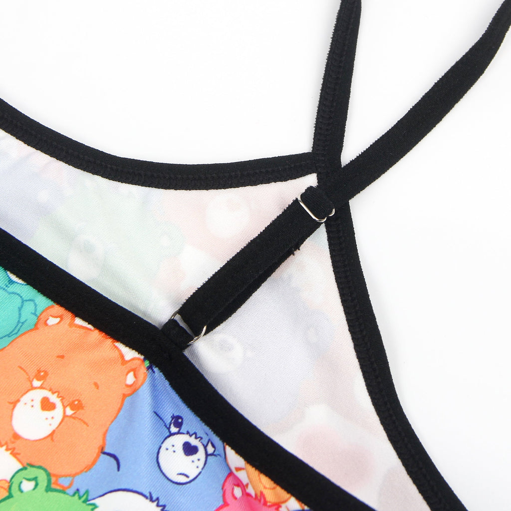 Bear Print Milk Silk Suspender Mini Dress – Adjustable Straps Homewear - TeaseFashion