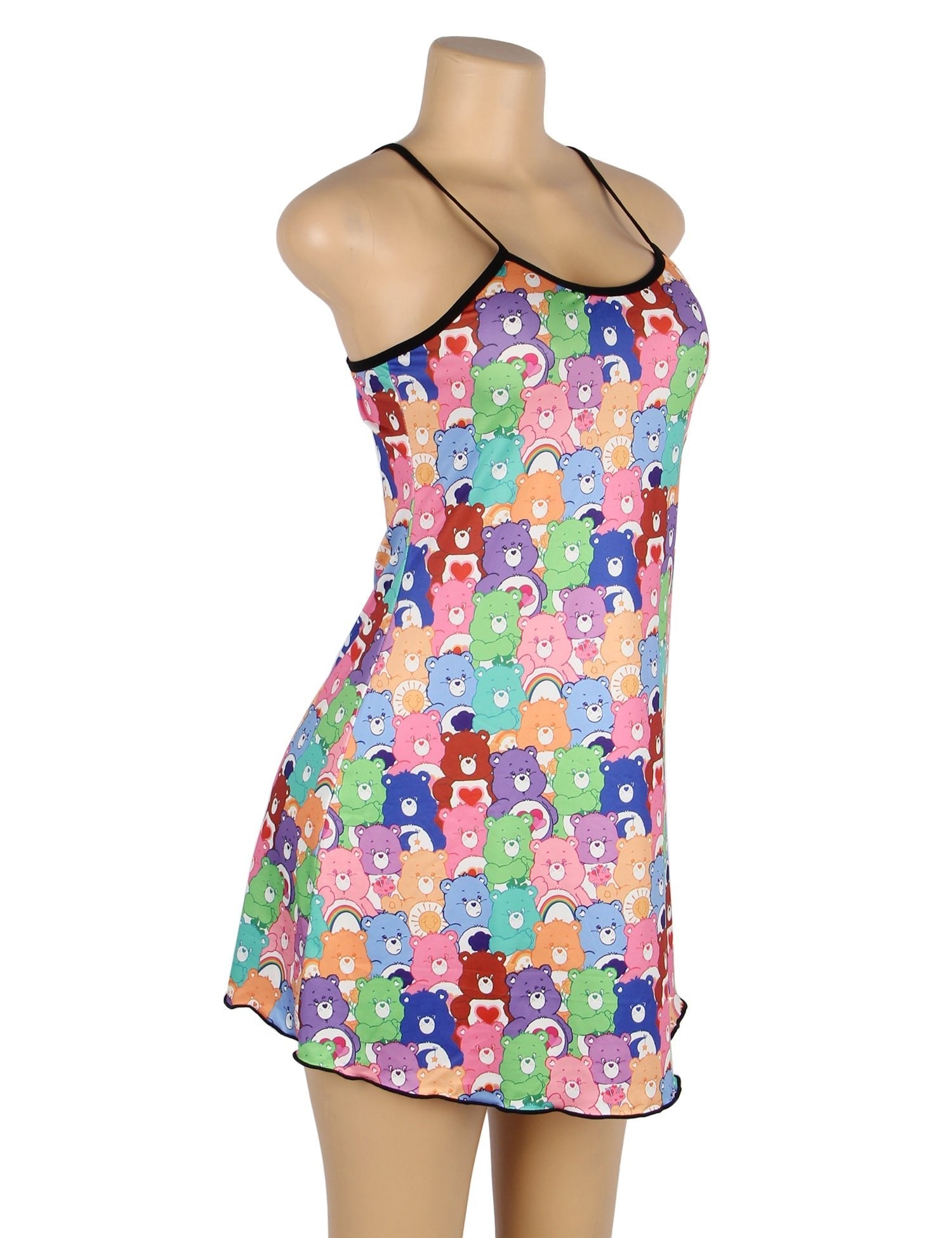 Bear Print Milk Silk Suspender Mini Dress – Adjustable Straps Homewear - TeaseFashion