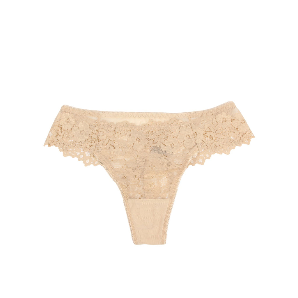 Beige Floral Lace Panty with Cotton Lining - TeaseFashion
