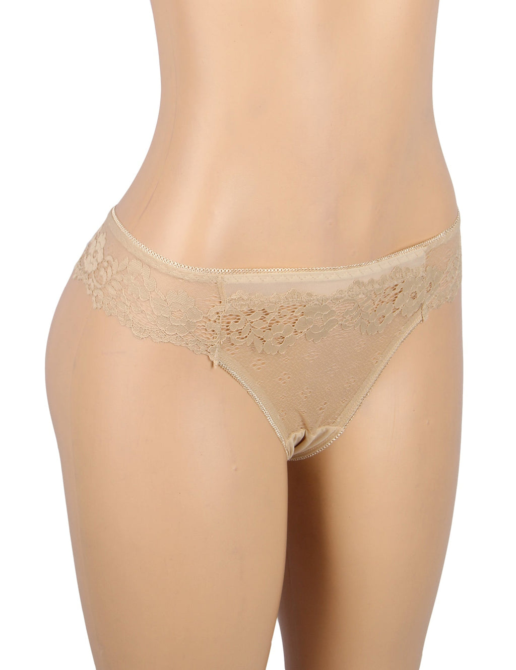 Beige Floral Lace Panty with Cotton Lining - TeaseFashion