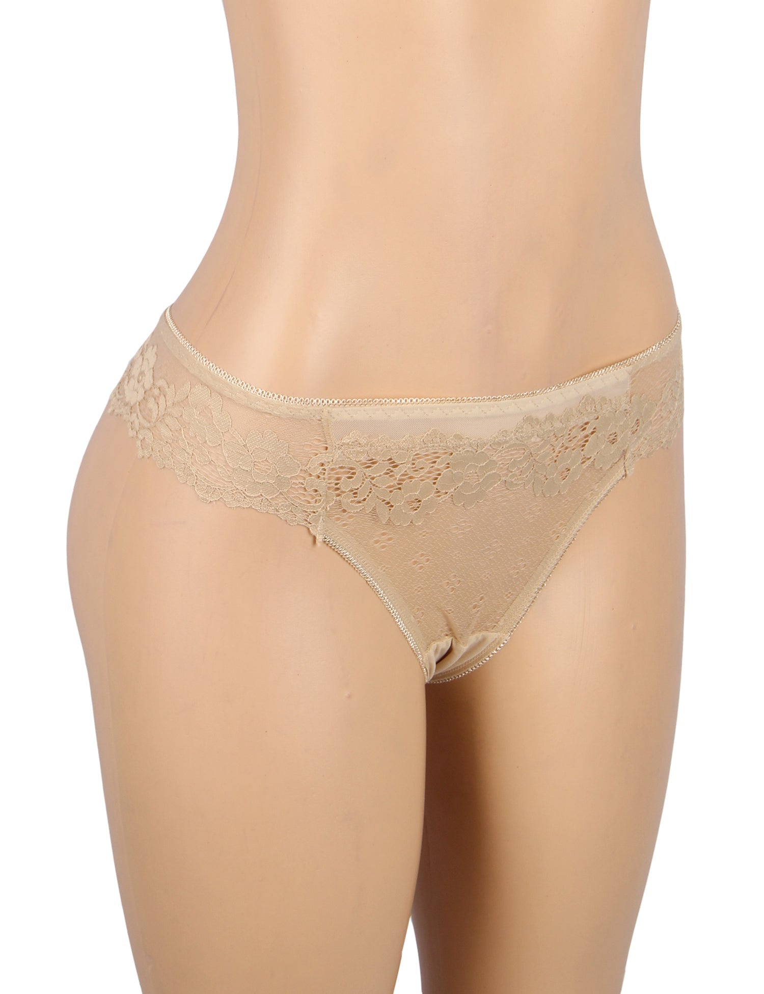 Beige Floral Lace Panty with Cotton Lining - TeaseFashion