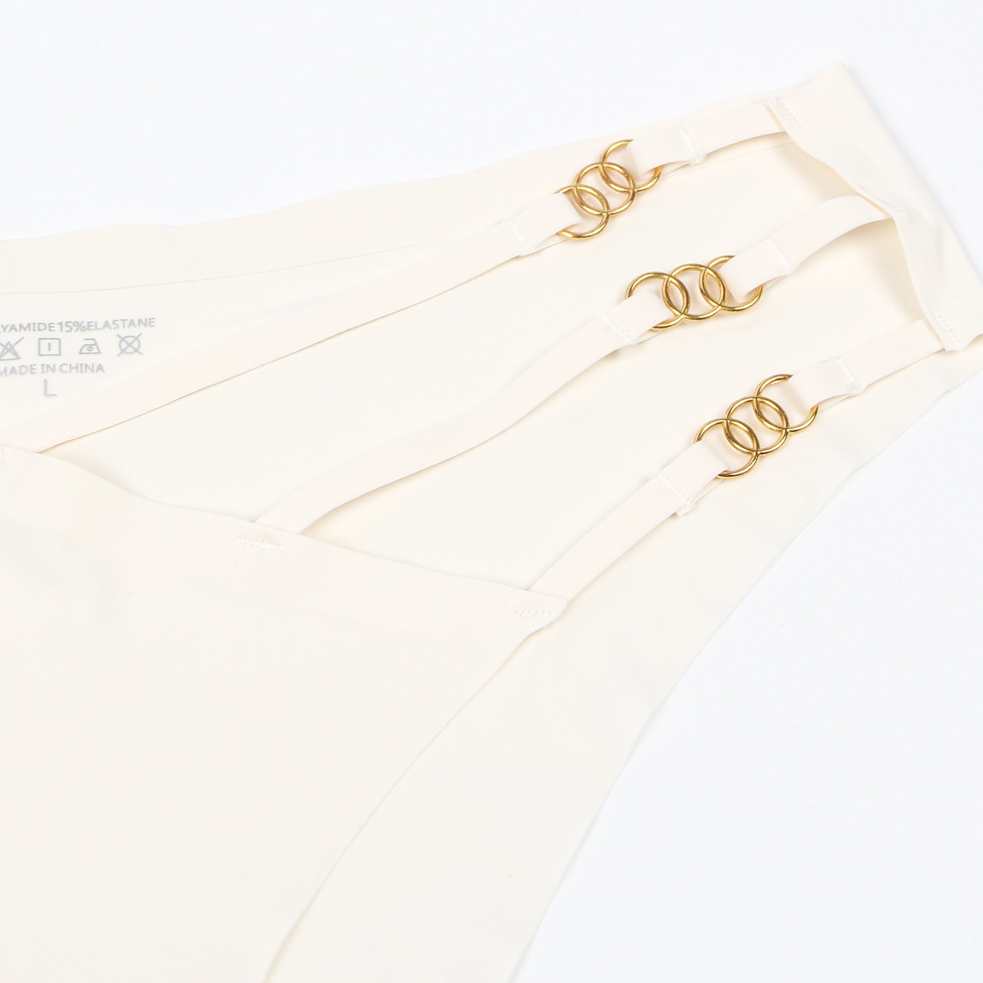 Beige Ice Silk Seamless Panty – Decorative Ring Waistband & Hollow Detail - TeaseFashion