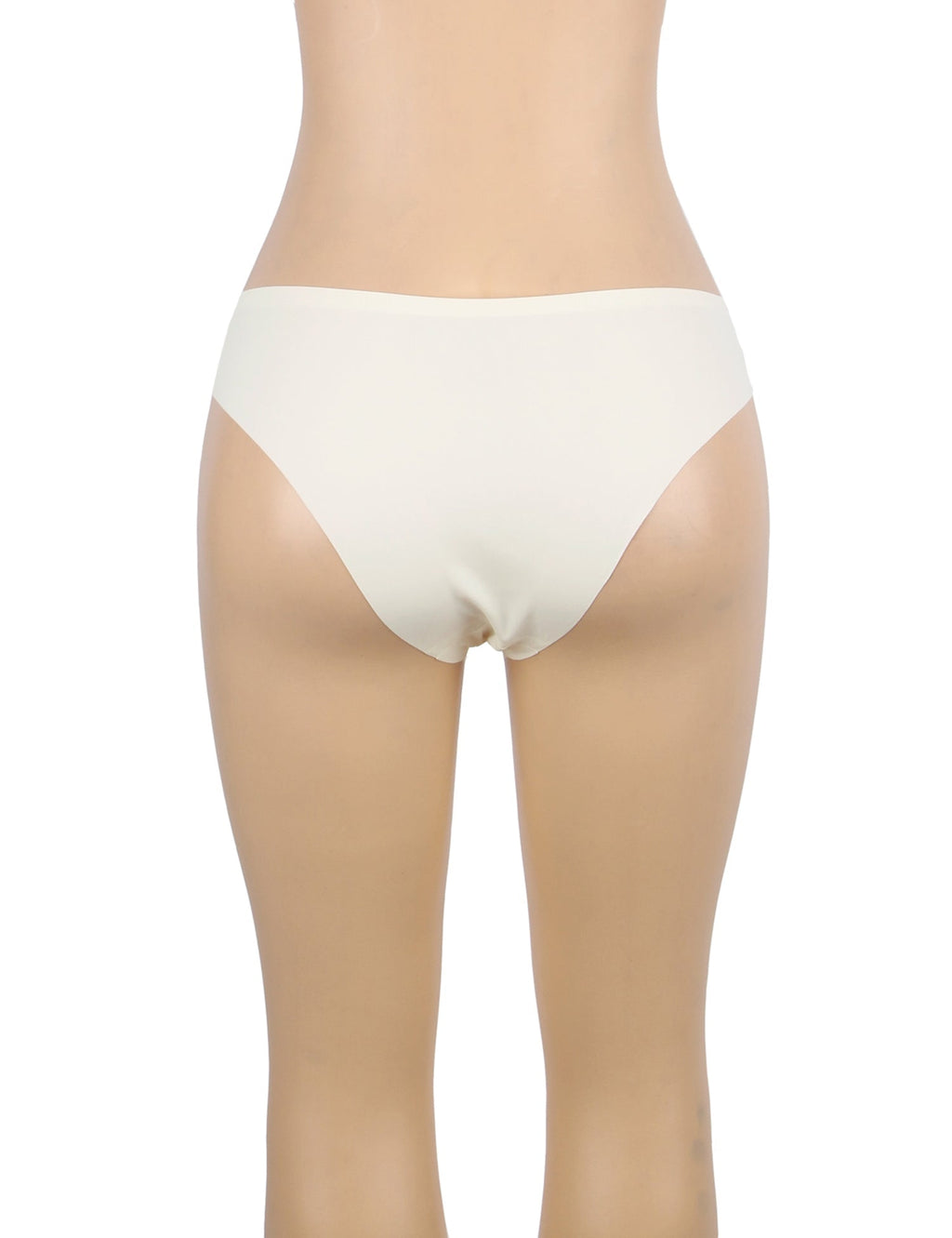 Beige Ice Silk Seamless Panty – Decorative Ring Waistband & Hollow Detail - TeaseFashion