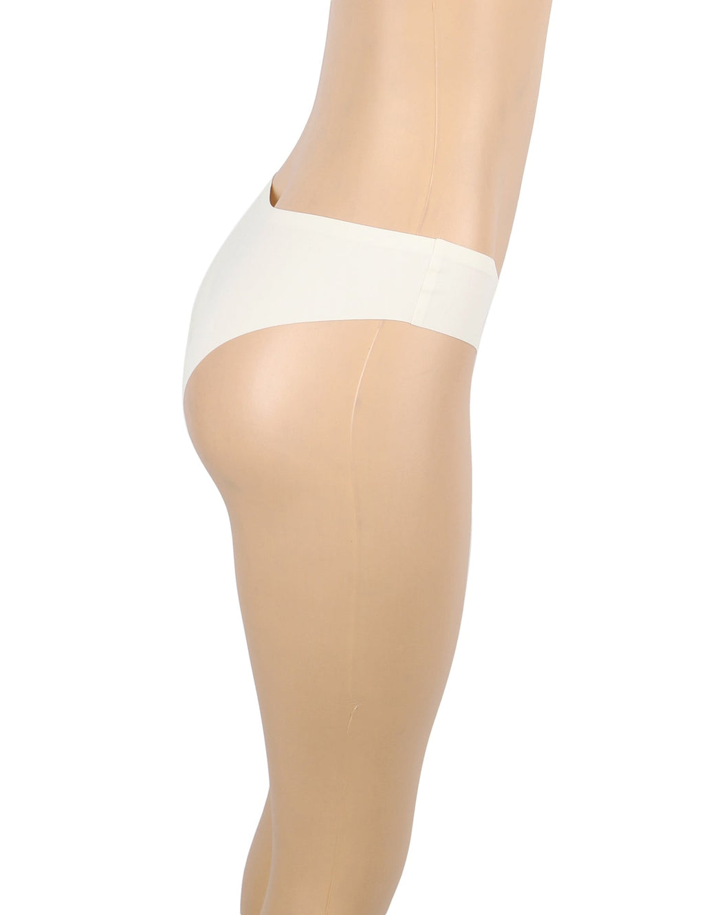 Beige Ice Silk Seamless Panty – Decorative Ring Waistband & Hollow Detail - TeaseFashion
