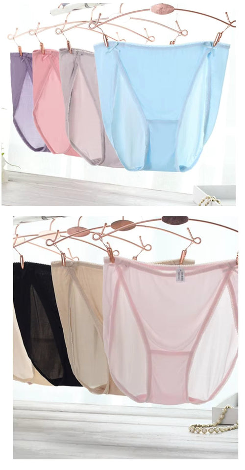 Beige Plain Color Sexy Cosy Silk Brief Underwear Seamless Silk Panty - TEASEFASHION