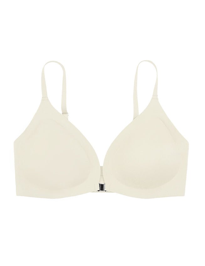 Beige Seamless Wireless Bra with Front Magnetic Clasp - TeaseFashion