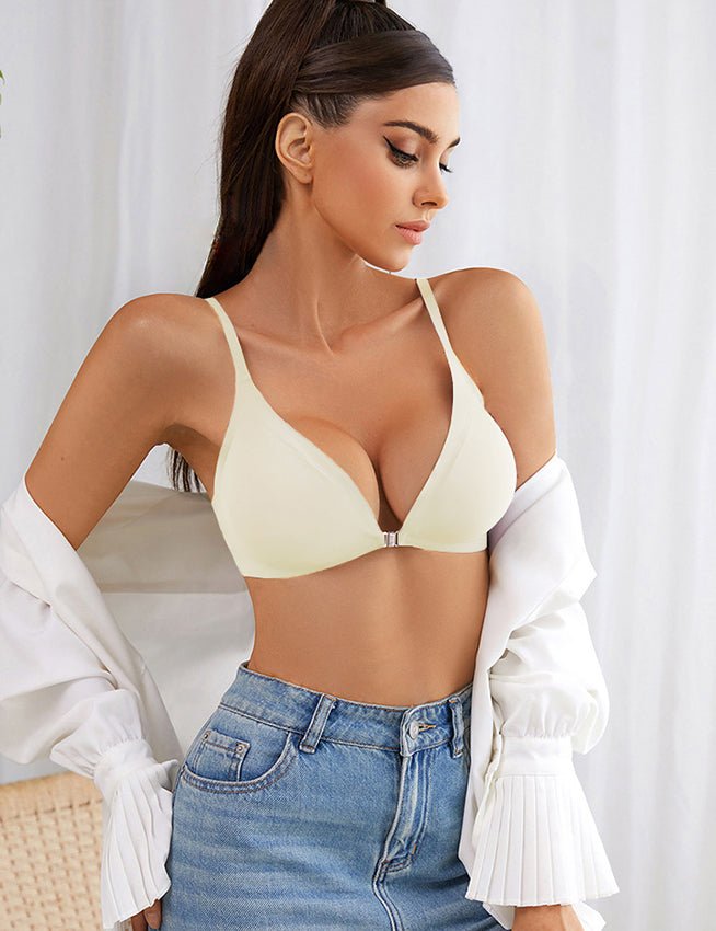 Beige Seamless Wireless Bra with Front Magnetic Clasp - TeaseFashion