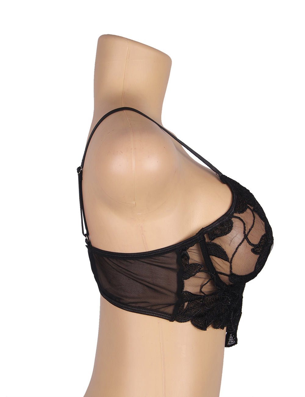 Black 3D Embroidery Lace Bra Set – Underwire & Heart - Cup Design - TeaseFashion