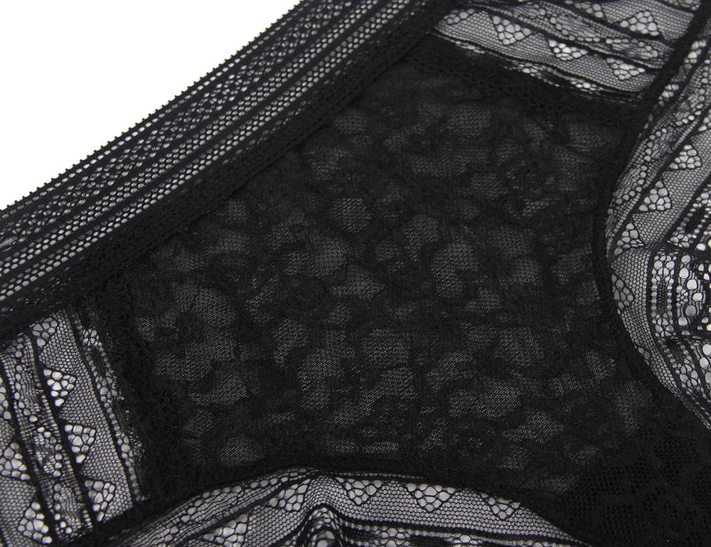 Black 3D Floral Lace Panty – Mid - Rise with Cotton Lining - TeaseFashion