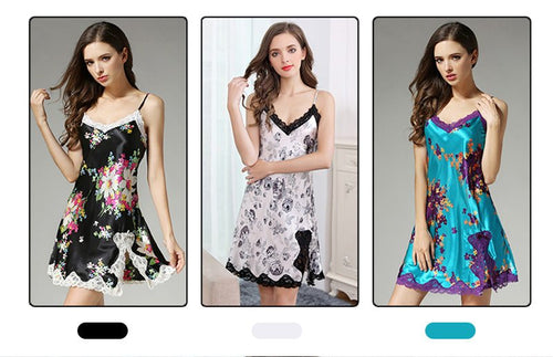 Black and White Abstract Floral Print Real Silk Suspender Dress Pajamas Nightwear - TeaseFashion
