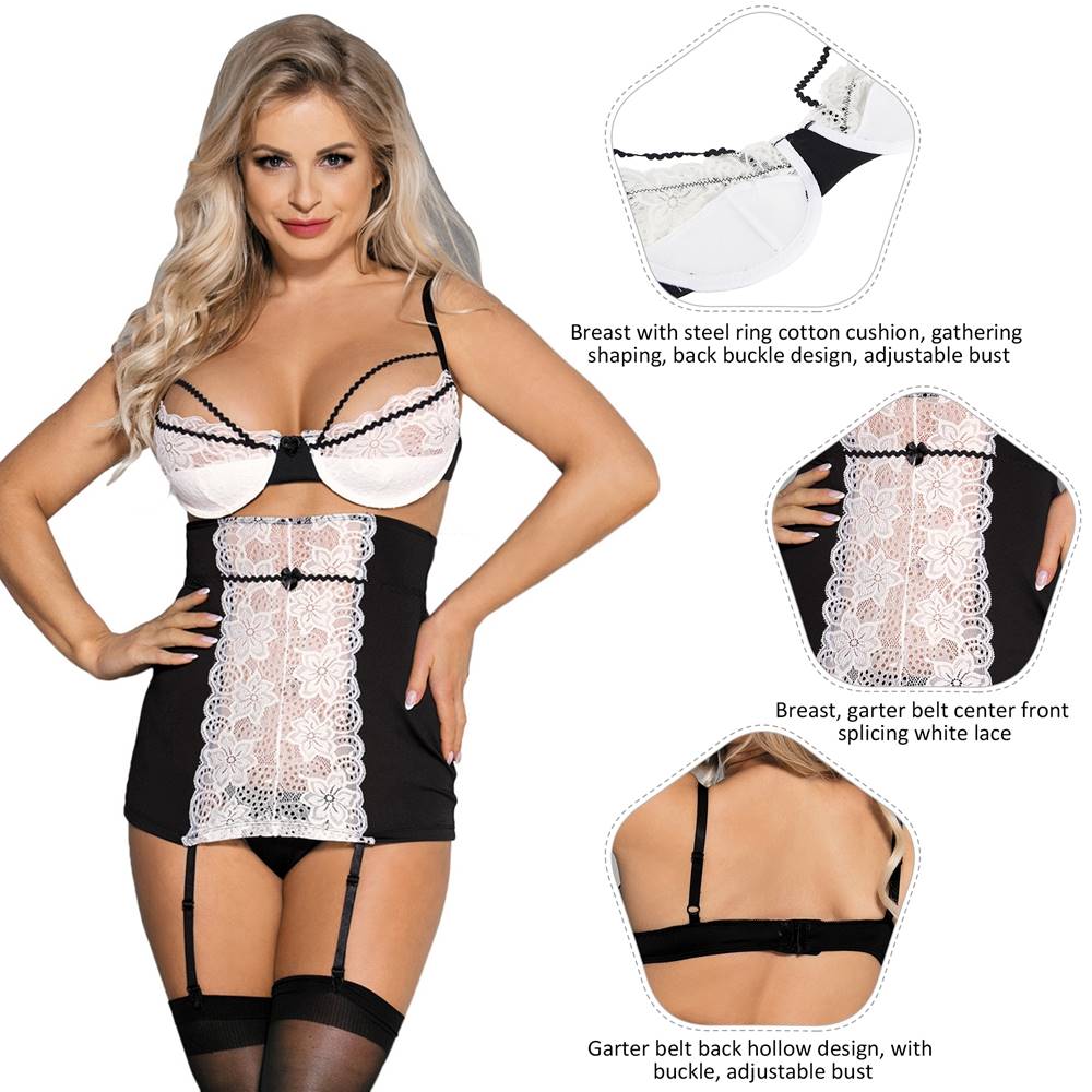 Black And White Lace Mesh Sexy Lingerie - TeaseFashion