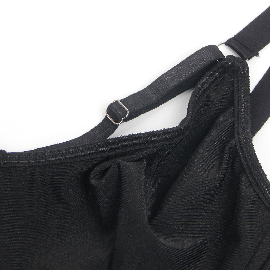 Black Bondage Bra Garter Set – Wide Elastic Band & Detachable Leg Rings - TeaseFashion