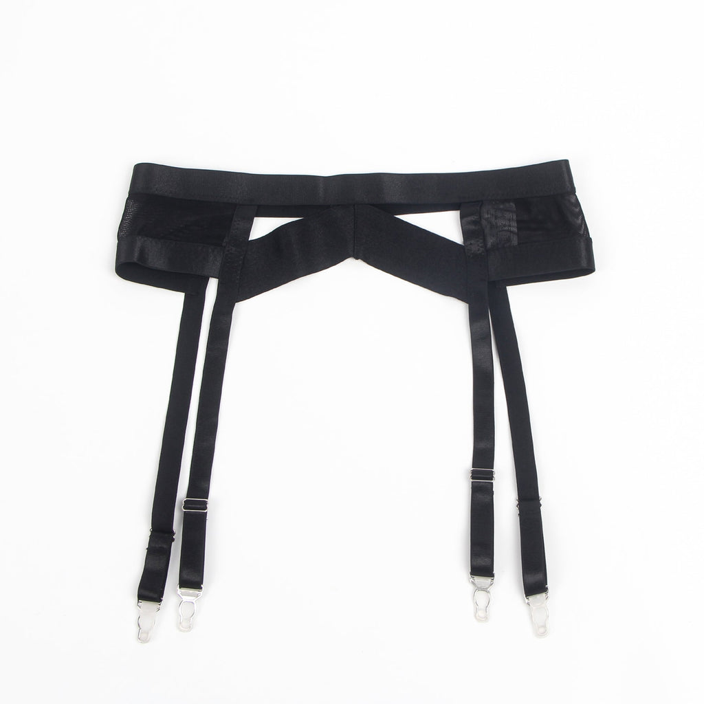 Black Bondage Bra Garter Set – Wide Elastic Band & Detachable Leg Rings - TeaseFashion