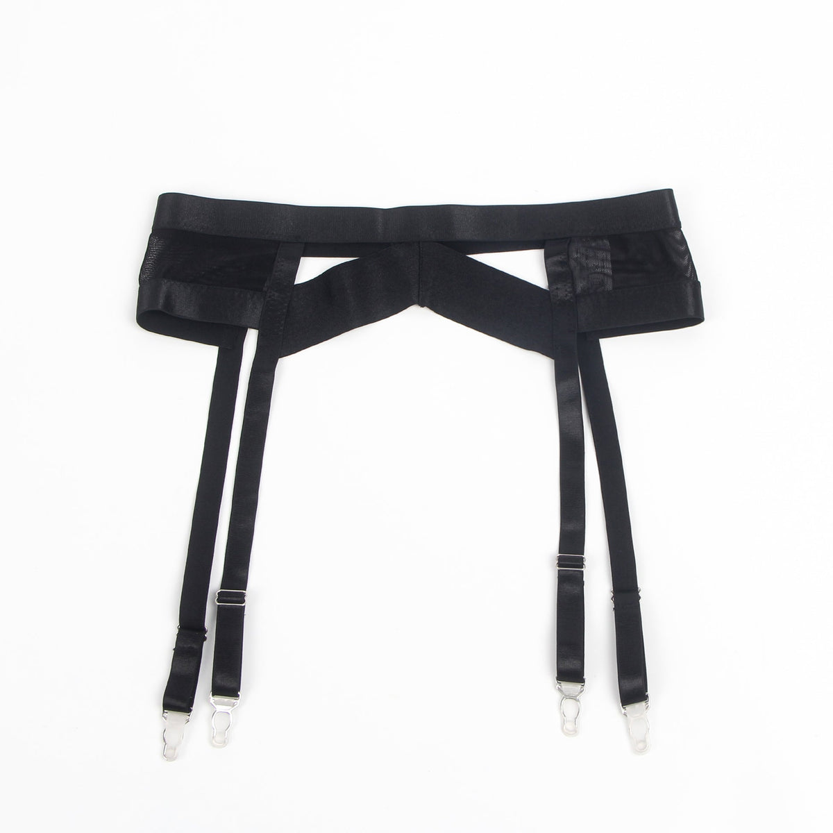 Black Bondage Bra Garter Set – Wide Elastic Band & Detachable Leg Rings - TeaseFashion