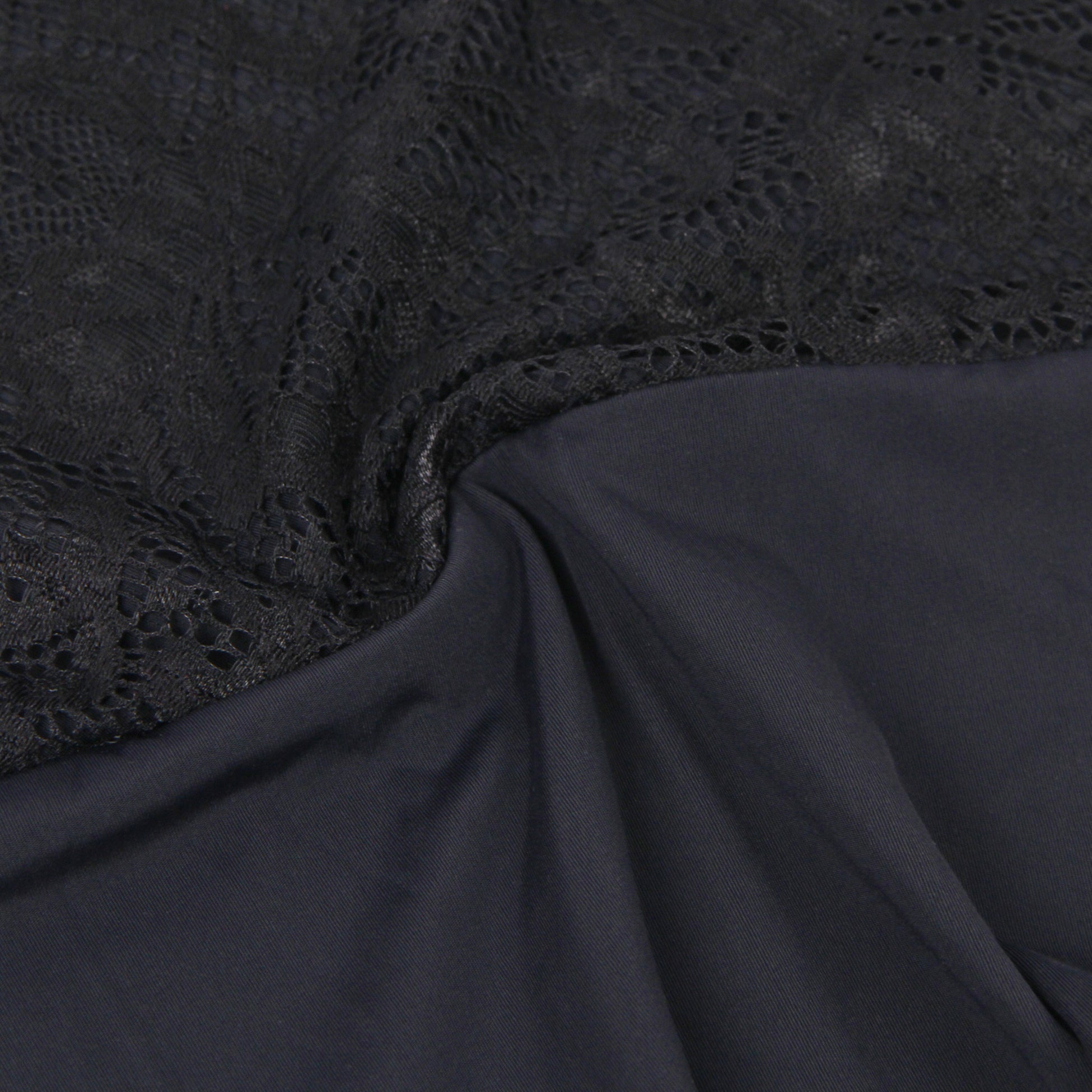 Black Brushed Lace Long Sleeve Bodysuit - TeaseFashion