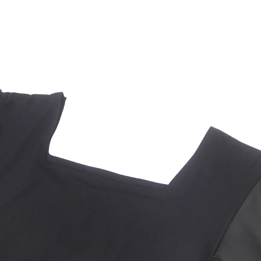 Black Chiffon Puff - Sleeve Square - Neck Snap - Crotch Bodysuit - TeaseFashion