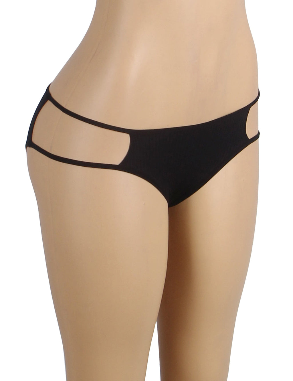 Black Cotton Panty – Double Side Strap Cut - Out Waistband & Cotton Gusset - TeaseFashion