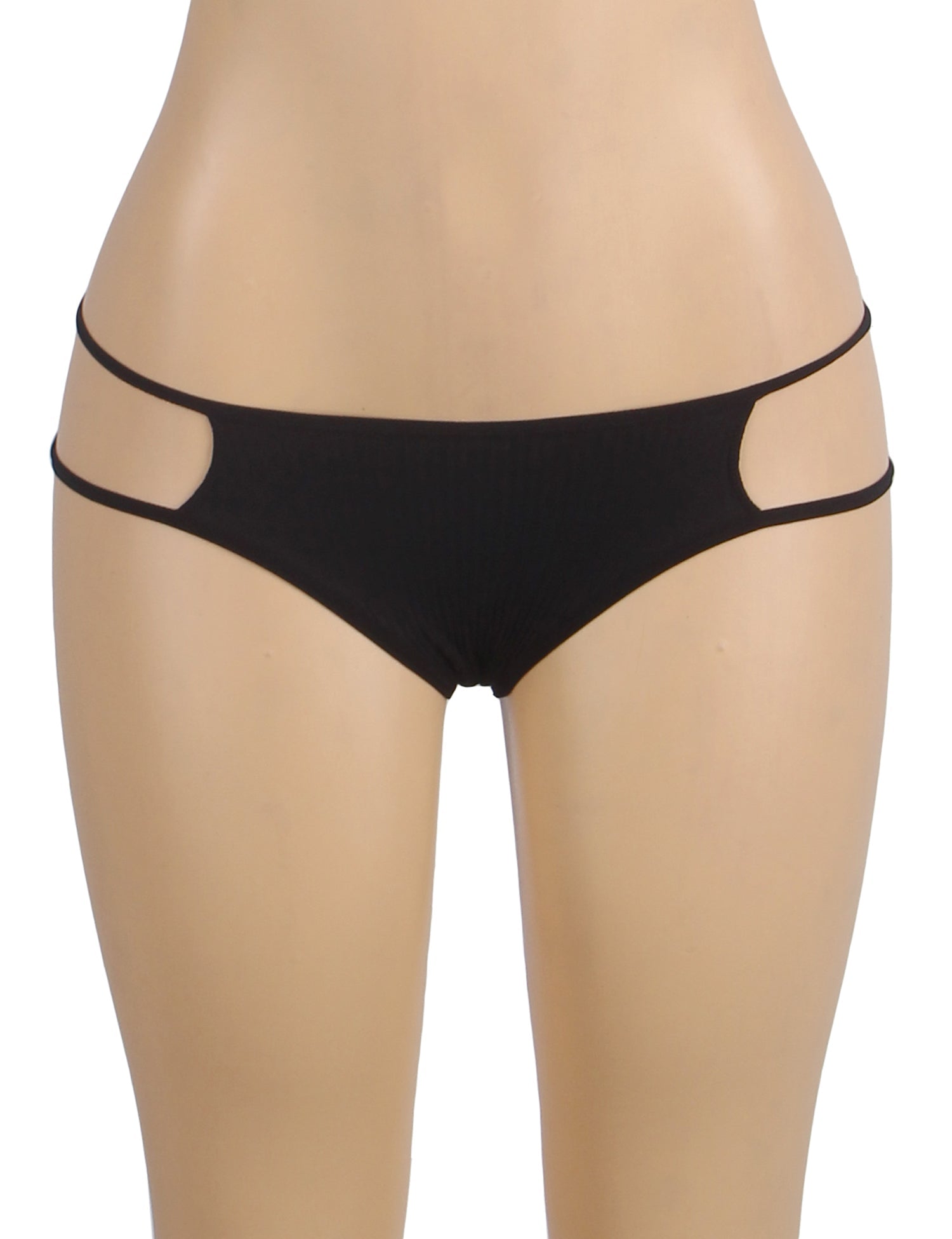 Black Cotton Panty – Double Side Strap Cut - Out Waistband & Cotton Gusset - TeaseFashion