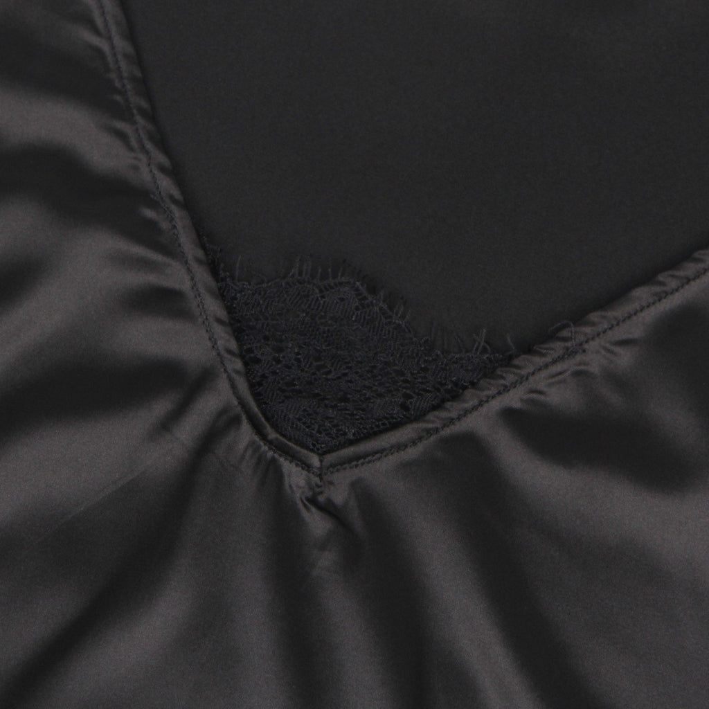 Black Deep V - Neck Babydoll with Eyelash Lace Chest Panel, Crisscross Open Back & Adjustable Straps - TeaseFashion
