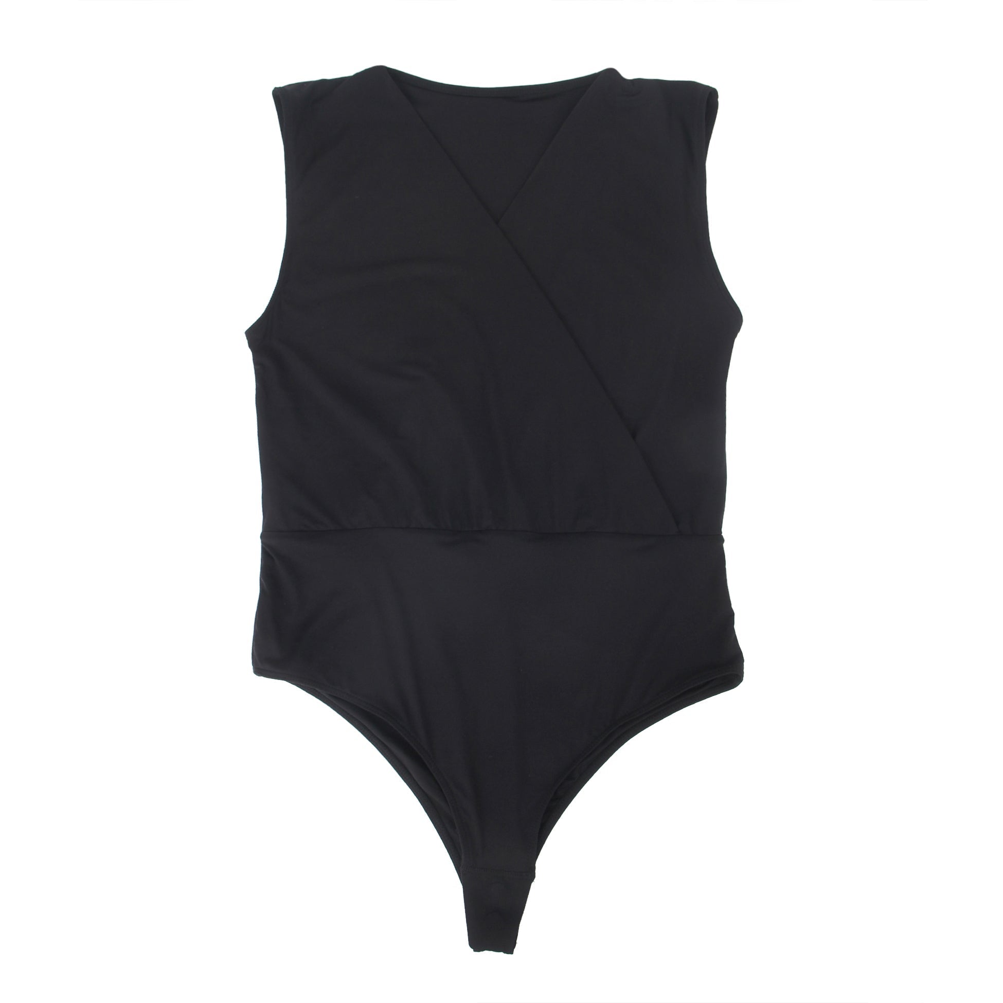Black Deep V - Neck Sleeveless Snap - Crotch Bodysuit - TeaseFashion