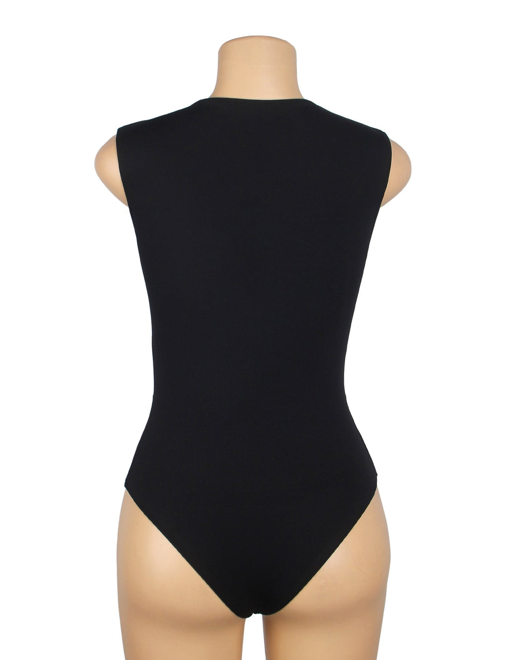 Black Deep V - Neck Sleeveless Snap - Crotch Bodysuit - TeaseFashion