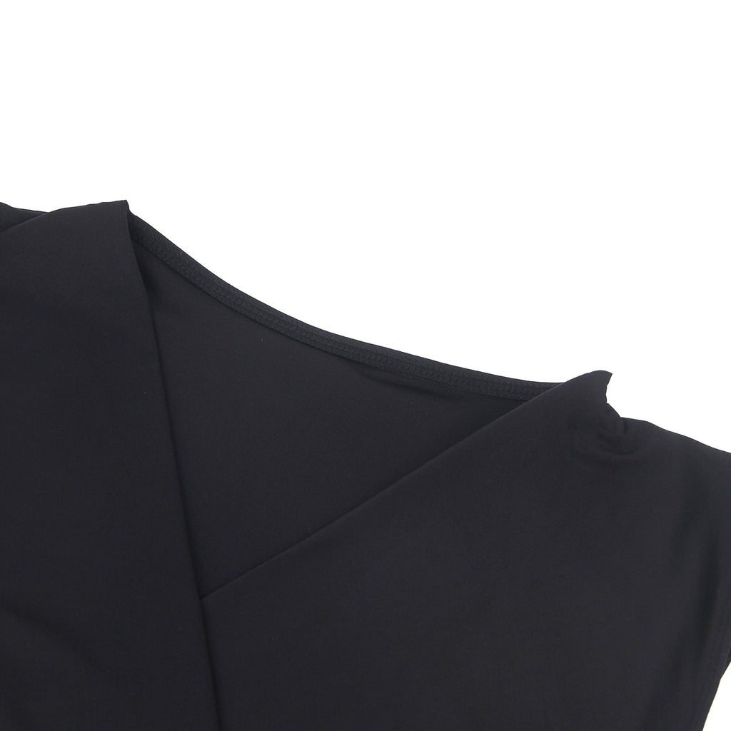 Black Deep V - Neck Sleeveless Snap - Crotch Bodysuit - TeaseFashion