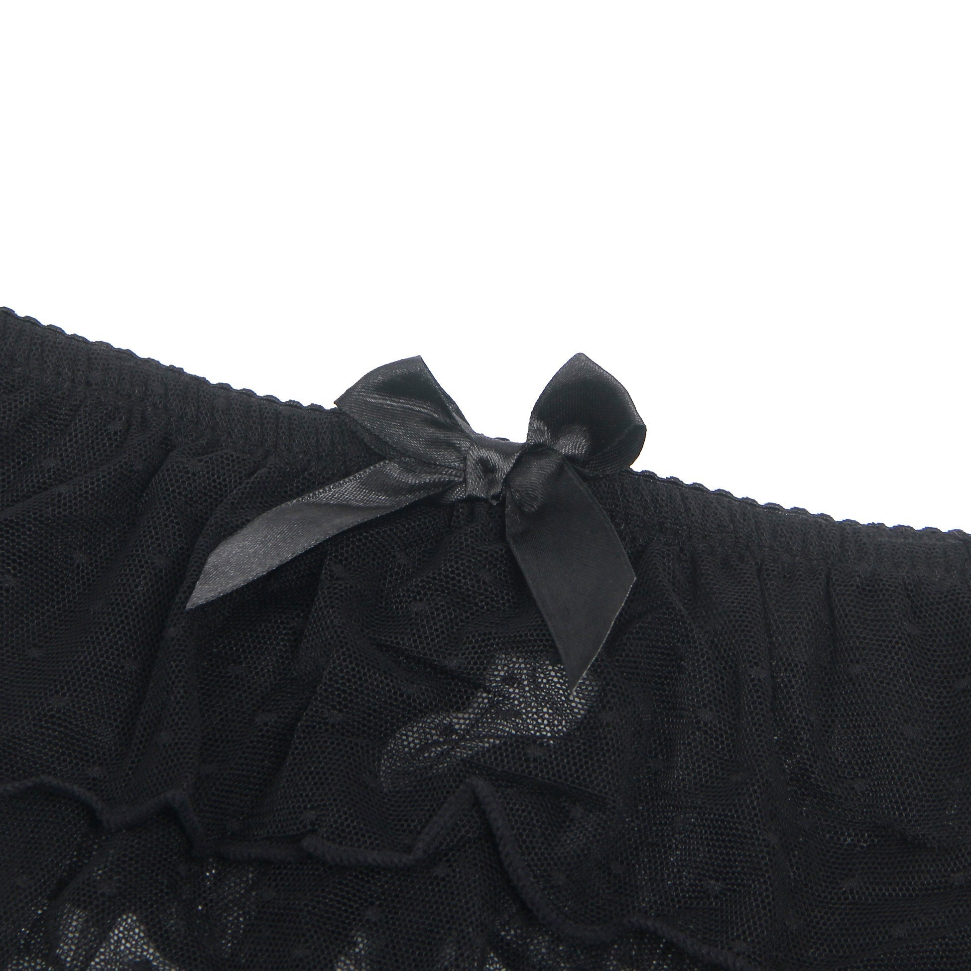 Black Dotted Mesh Garter Mini Skirt with 4 Elastic Straps - TeaseFashion