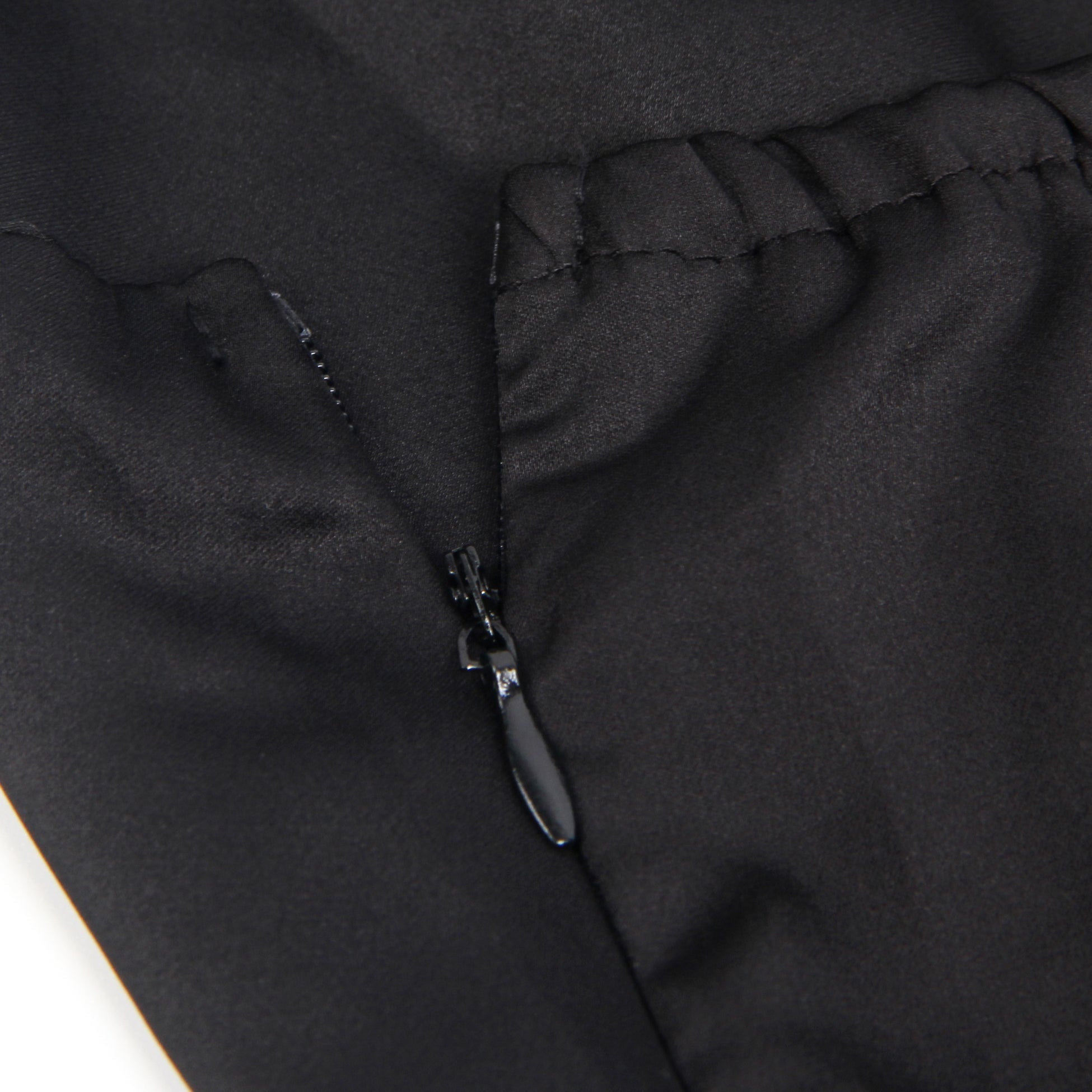 Black Elastic Satin Camisole Dress with Drape Neckline, Hidden Zipper, Open Back & High Lace - Lined Slit - TeaseFashion