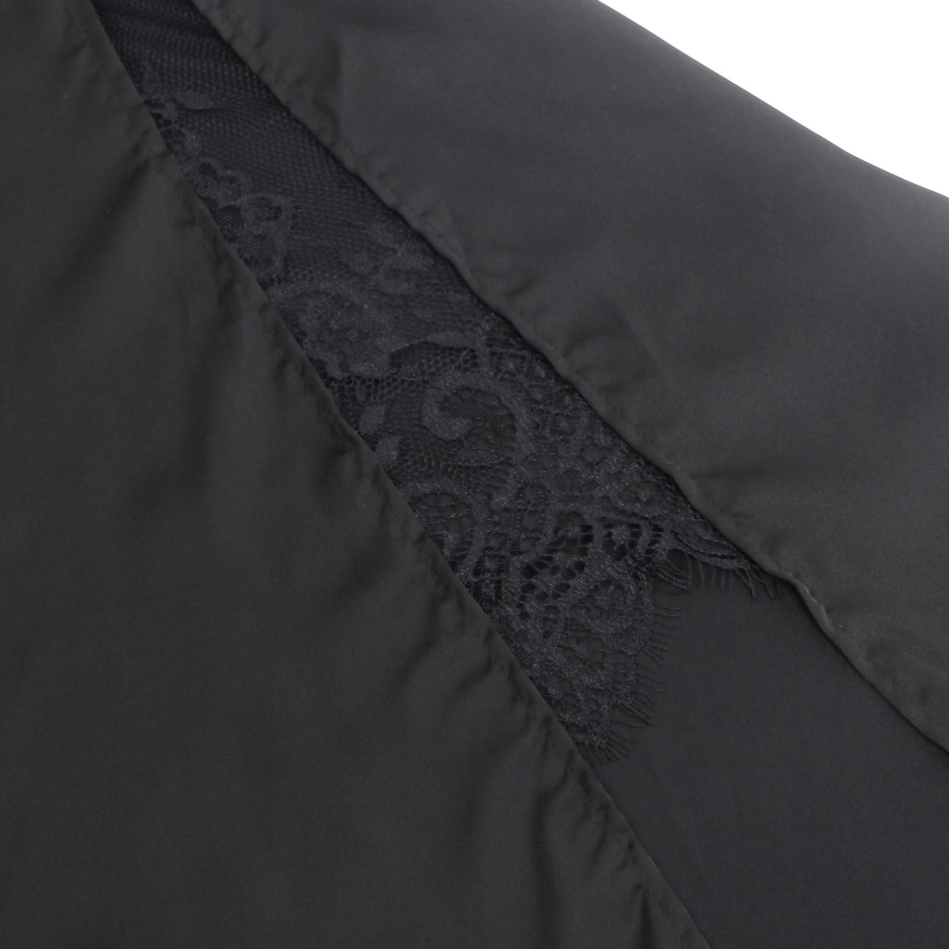 Black Elastic Satin Camisole Dress with Drape Neckline, Hidden Zipper, Open Back & High Lace - Lined Slit - TeaseFashion