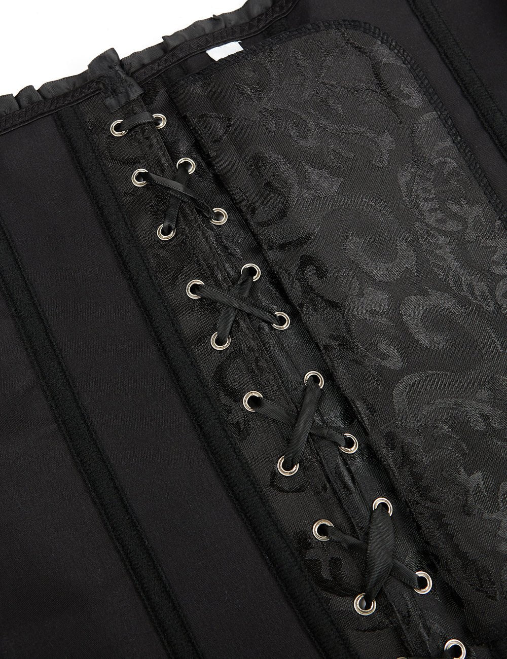 Black Embroidered Corset with Front Zipper & Ribbon Trim - TeaseFashion