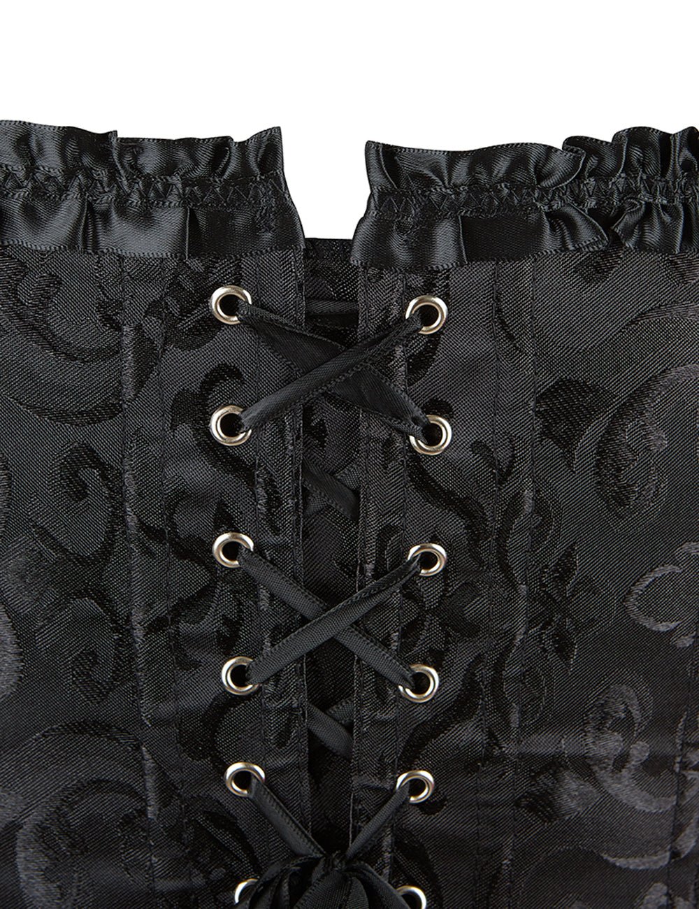 Black Embroidered Corset with Front Zipper & Ribbon Trim - TeaseFashion