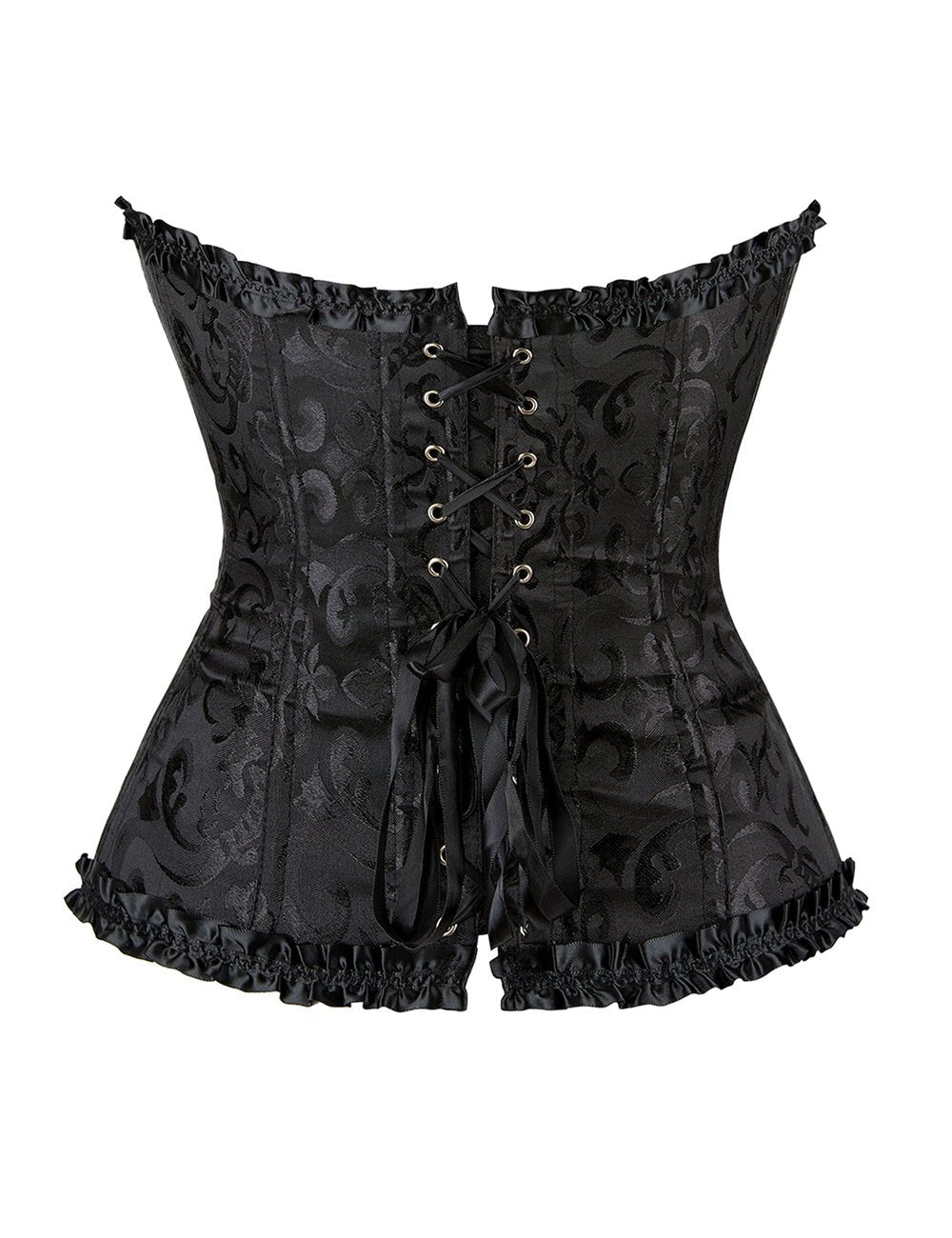 Black Embroidered Corset with Front Zipper & Ribbon Trim - TeaseFashion