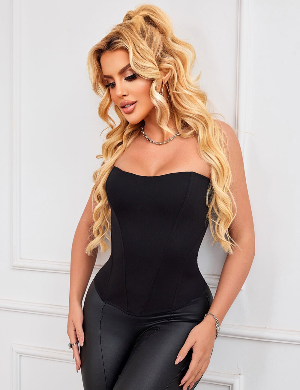 Black Embroidered Corset with Zipper & Ribbon Lacing - TeaseFashion