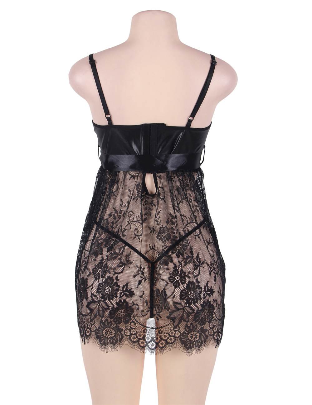 Black Eyelash Lace Babydoll – Gloss Ribbon Bow, Wave Hem, Adjustable Waist & Straps - TeaseFashion