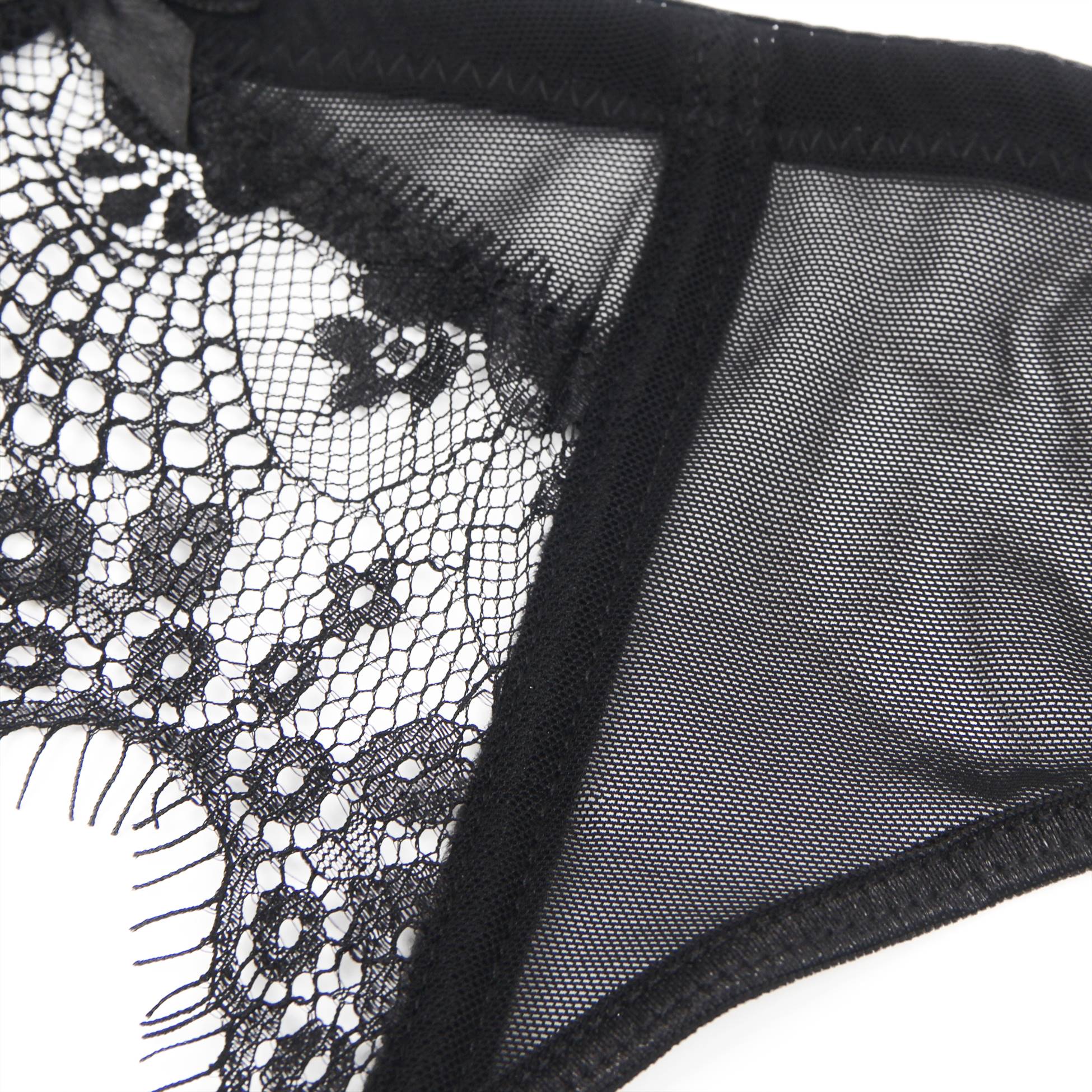 Black Eyelash Lace Garter Belt Set with Soft Boning, Bow & Button Closure - TeaseFashion