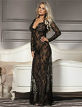 Black Eyelash Lace Maxi Nightdress – Deep V, Tassel Trim & Thong - TeaseFashion
