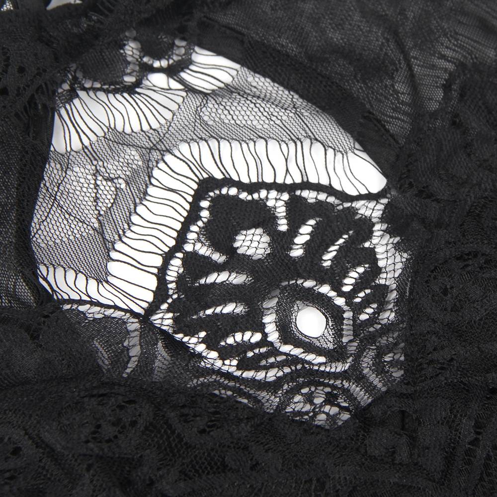 Black Eyelash Lace & Mesh Sleeveless Bodysuit – Double - Layer Chest, Sheer Back & Hook - and - Eye Crotch - TeaseFashion