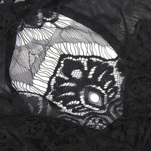 Black Eyelash Lace & Mesh Sleeveless Bodysuit – Double - Layer Chest, Sheer Back & Hook - and - Eye Crotch - TeaseFashion