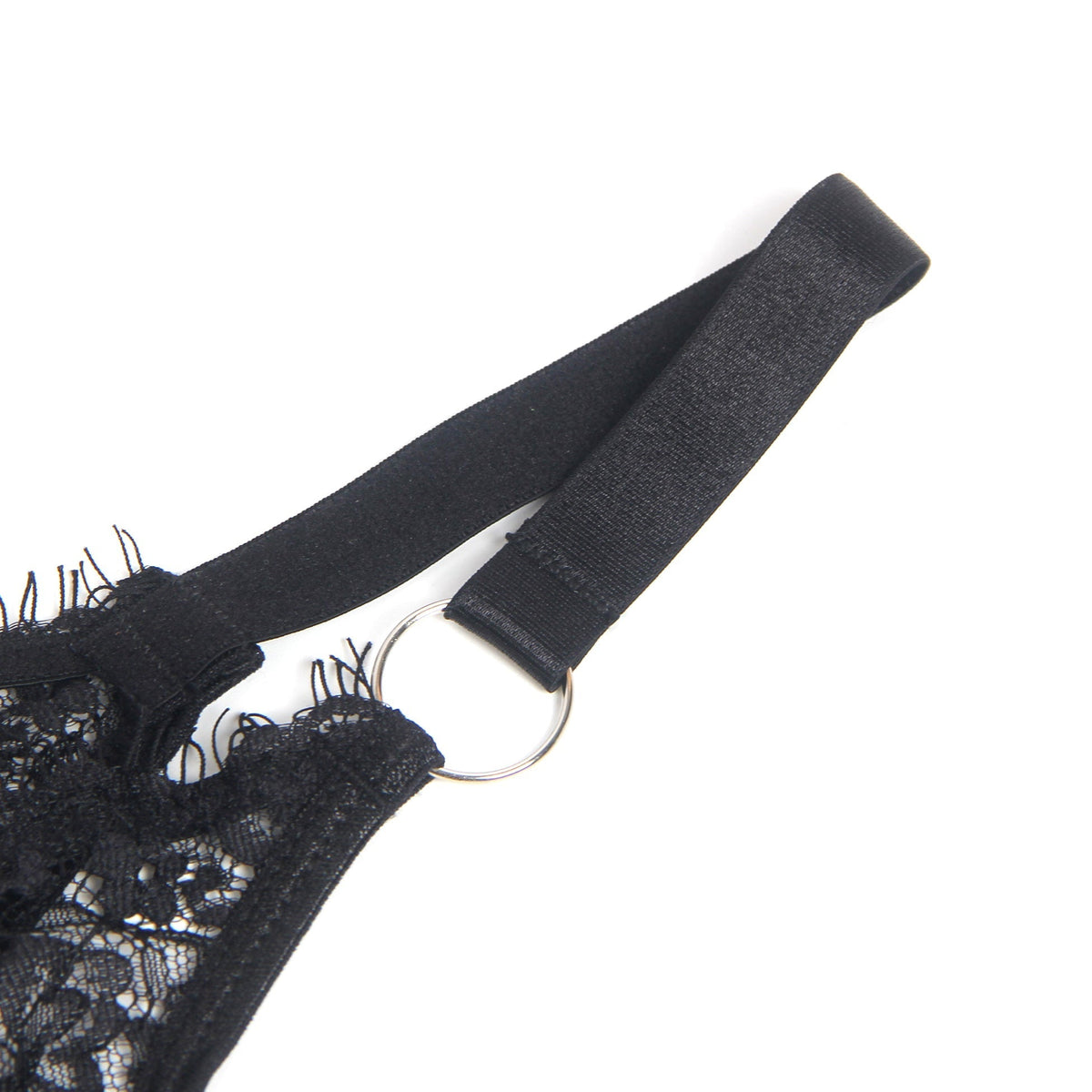 Black Eyelash Lace Underwired Bra Set with Elastic Underbust Band & Adjustable Straps - TeaseFashion