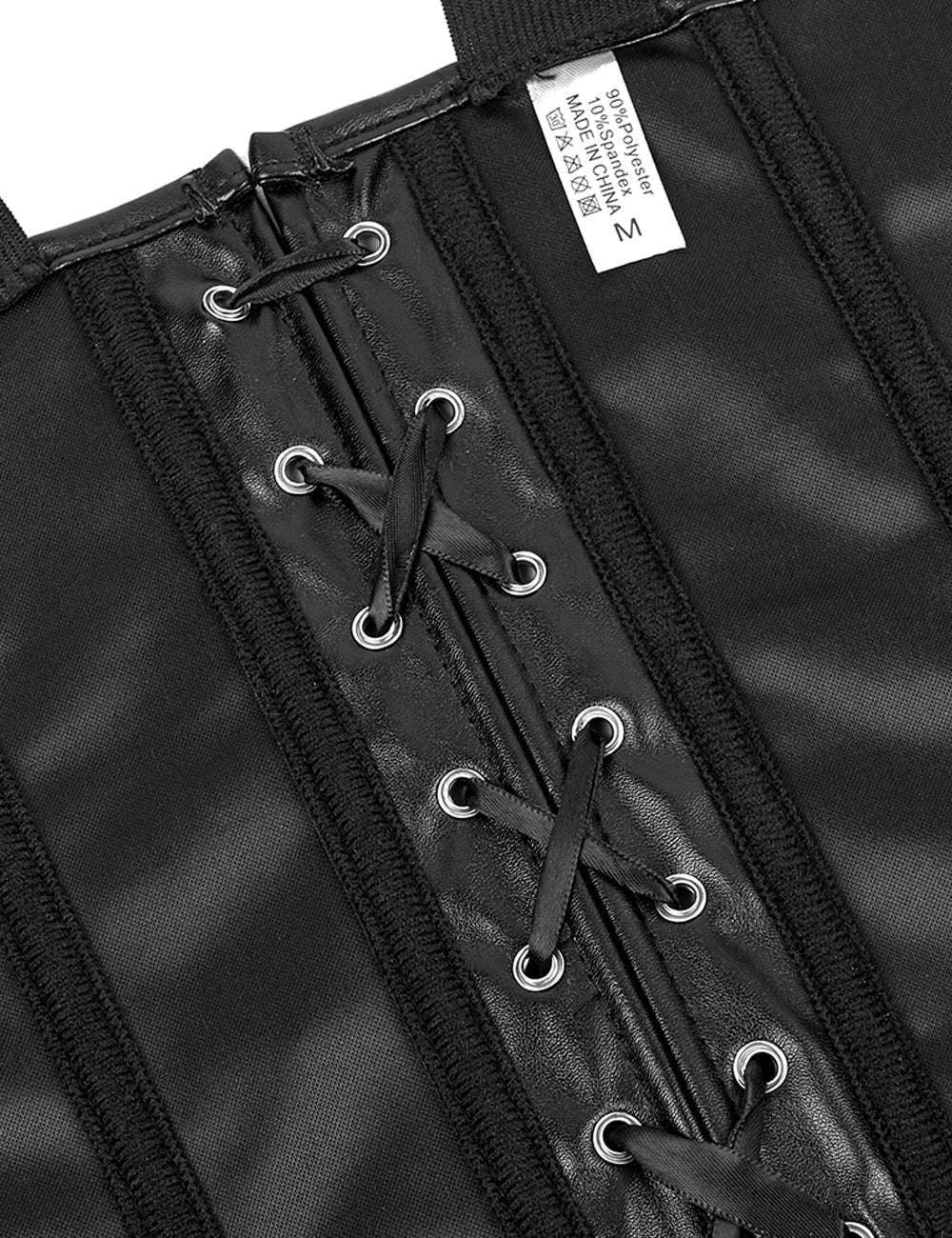 Black Faux Leather Corset – Square Buckles, Front Zip & 12 Bones - TeaseFashion