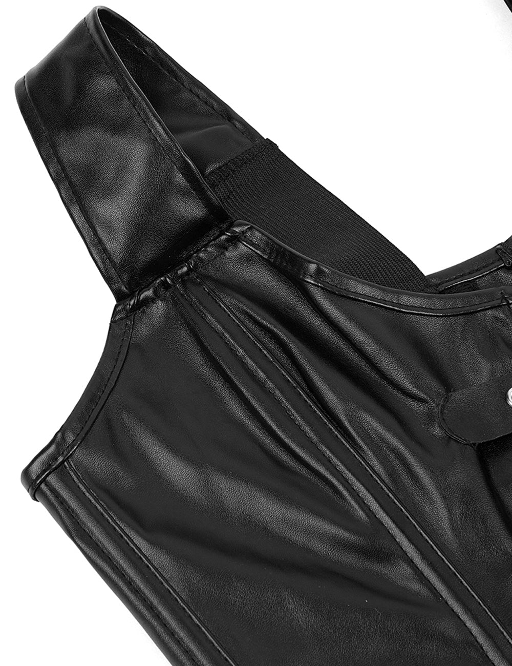 Black Faux Leather Corset – Square Buckles, Front Zip & 12 Bones - TeaseFashion